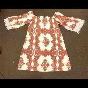 White and Red Boho Tunic Dress
